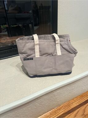 Love Thy Beast Gray Canvas Tote with Cream Handles